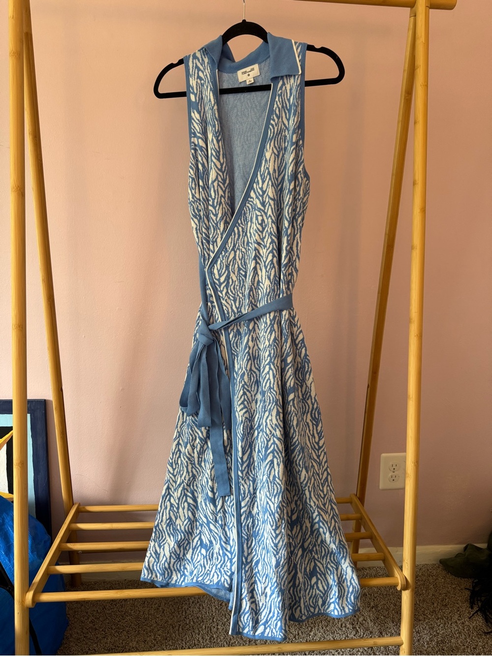 Diane Von Furstenberg x Target Light Blue and White Sleeveless Wrap Midi Dress